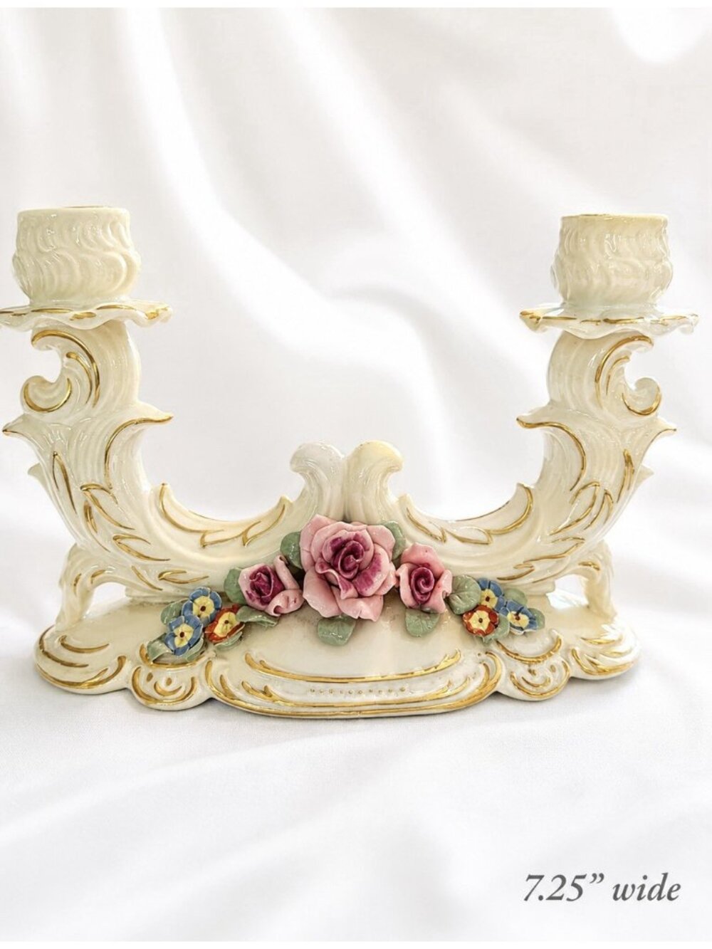 Rosenthal Germany Double Taper Candle Holder Porcelain Floral Gold Trim